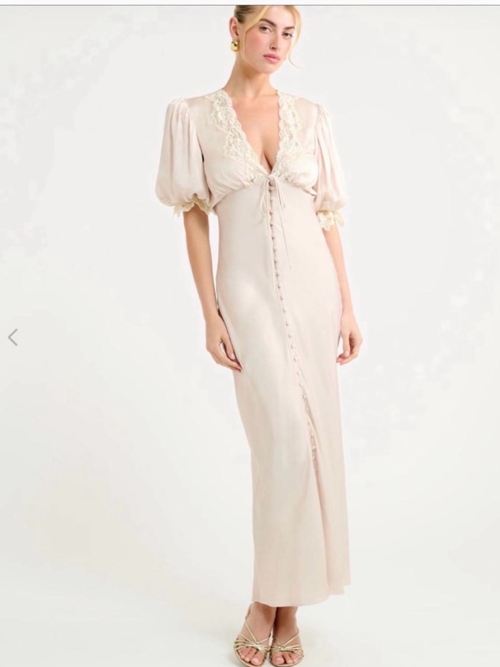 Elegant Lace-Trim Maxi Dress in Blush